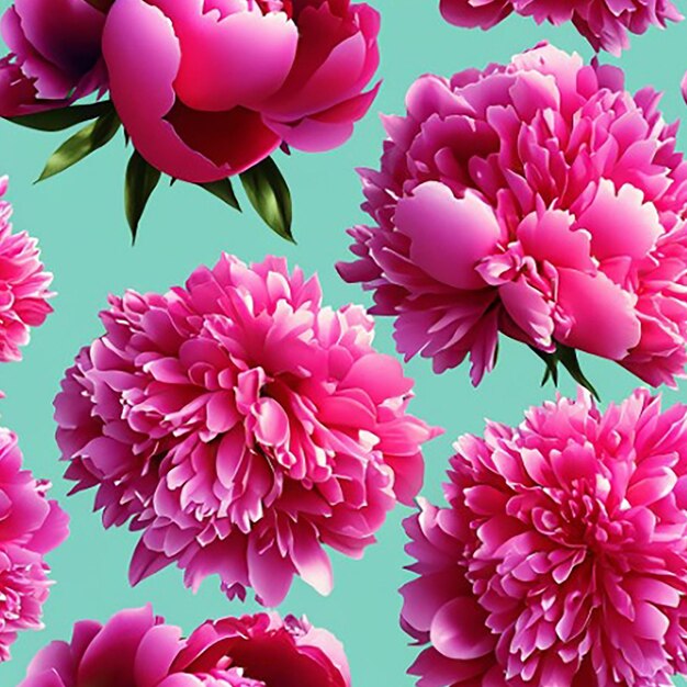 Seamless pattern background with a collection of vibrant peonies and their lush voluminous petals