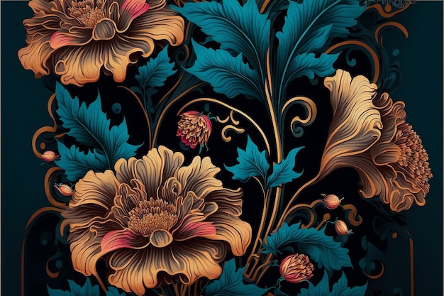 Seamless pattern background with decorative flowers creative digital painting