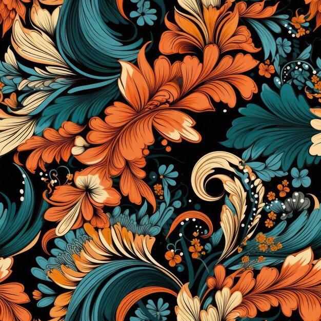 Seamless pattern batik background with various floral simple traditional motifs