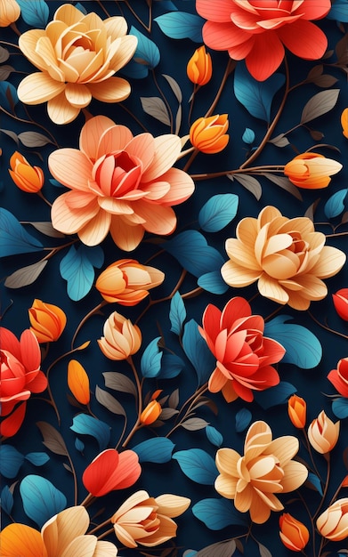 Seamless Pattern of Beautiful Spring Flowers