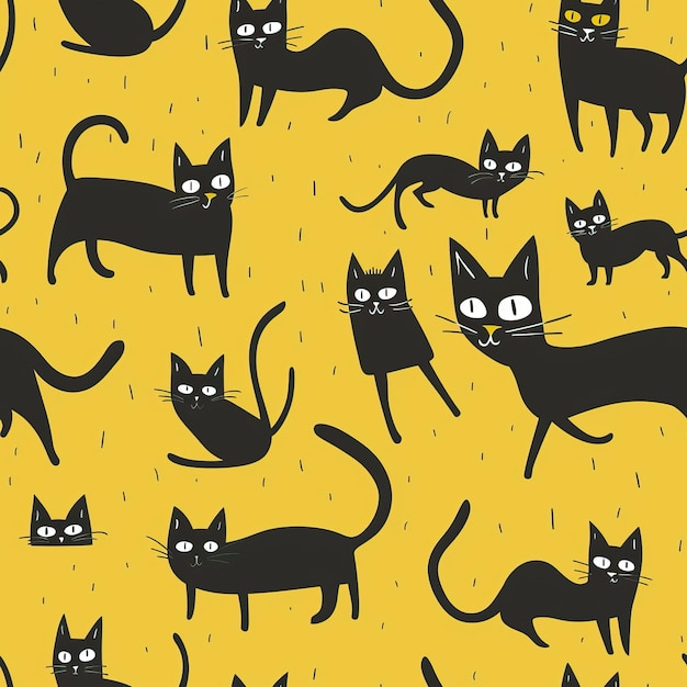 Photo seamless pattern of black cats background cartoon style black kitten illustration high quality ai ge