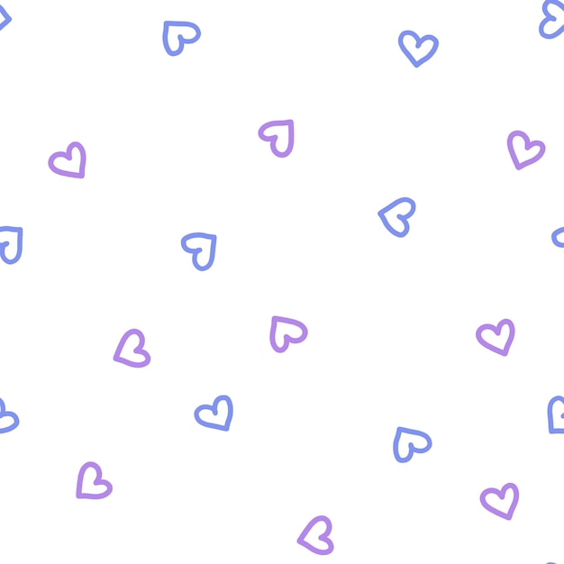 Seamless pattern of blue and purple hearts on a white background