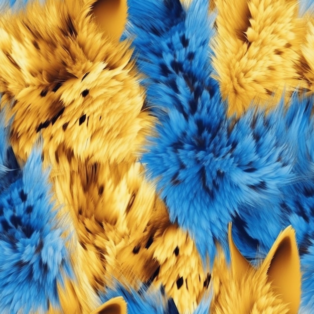 Seamless pattern blue yellow fur background