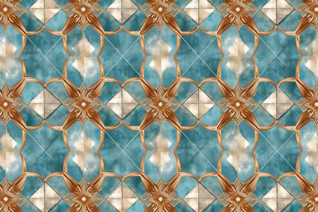 Seamless pattern of ceramic tile in blue and beige colors