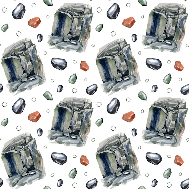 Seamless pattern color stones isolated on white background watercolor