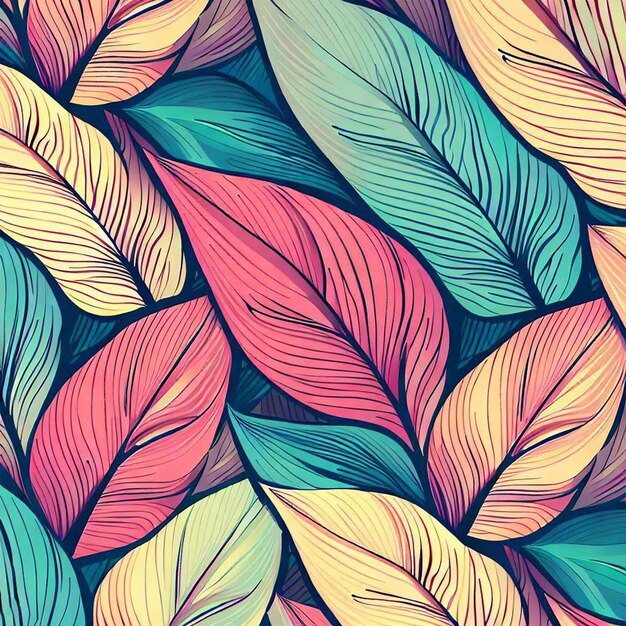 a seamless pattern of colorful plain leaves