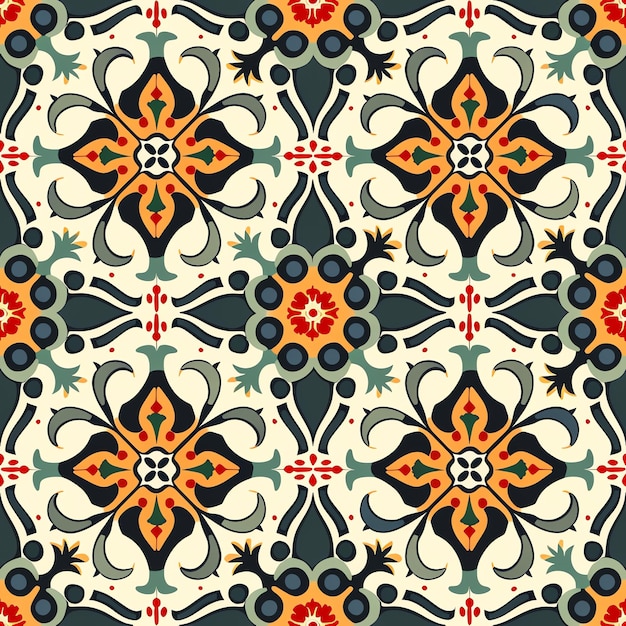 a seamless pattern of colorful tiles with a design in yellow orange green and blue