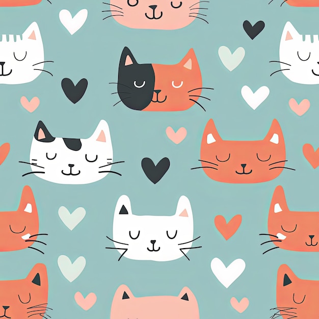 Photo seamless pattern of a cute cats and hearts a nice simple tileble wallpapers with blue background