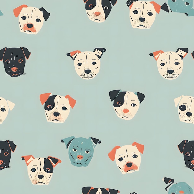 Photo seamless pattern of cute dog faces in pastel colors