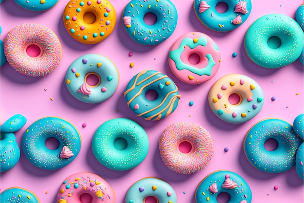 seamless pattern of donuts on a solid color background