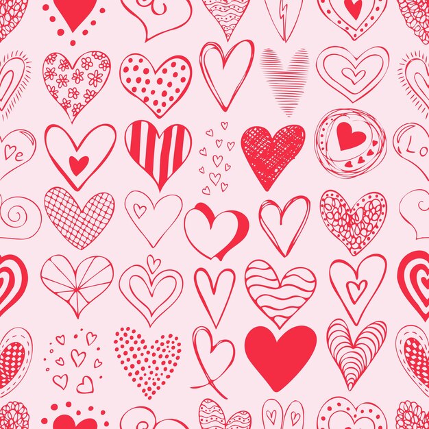 Seamless pattern doodle hearts Valentine's day love wedding