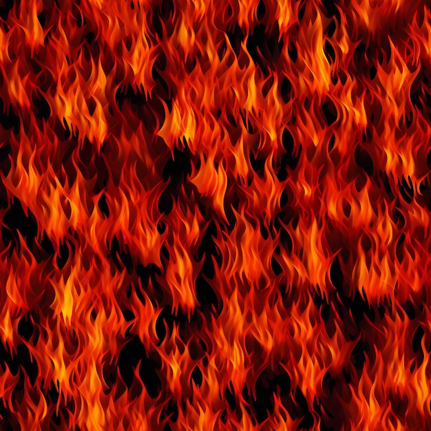 Photo seamless pattern of drawn fire flames