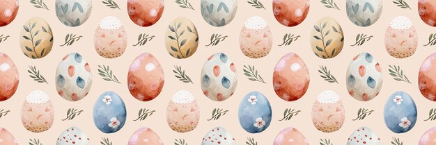 Seamless pattern of Easter eggs in pastel colors in watercolor style Generative AI