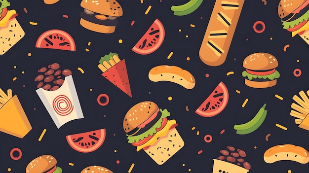 seamless pattern of fast food icons illustration