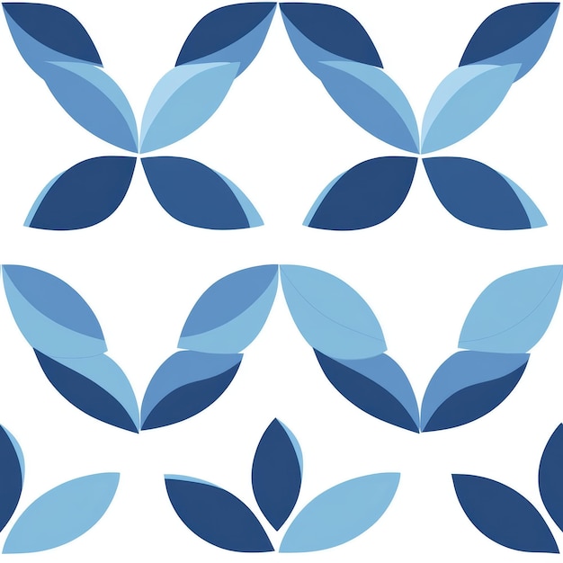 Photo seamless pattern featuring blue geometric floral design on a white background