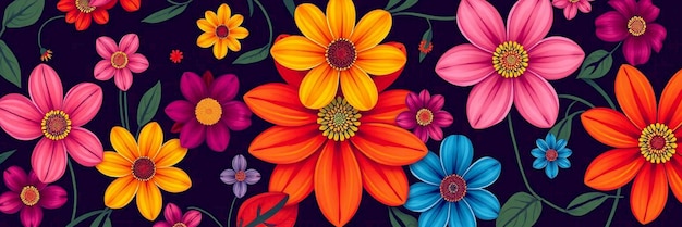 Photo seamless pattern featuring colorful flowers on a light background