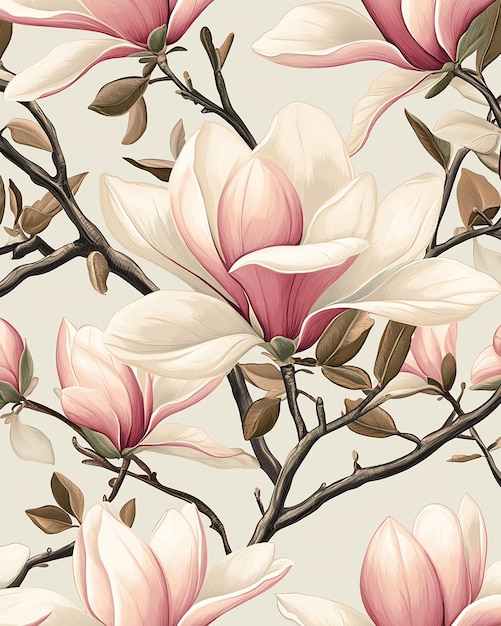 Photo seamless pattern featuring magnolia flowers