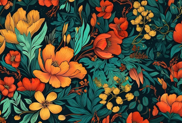 a seamless pattern of flowers on a green background