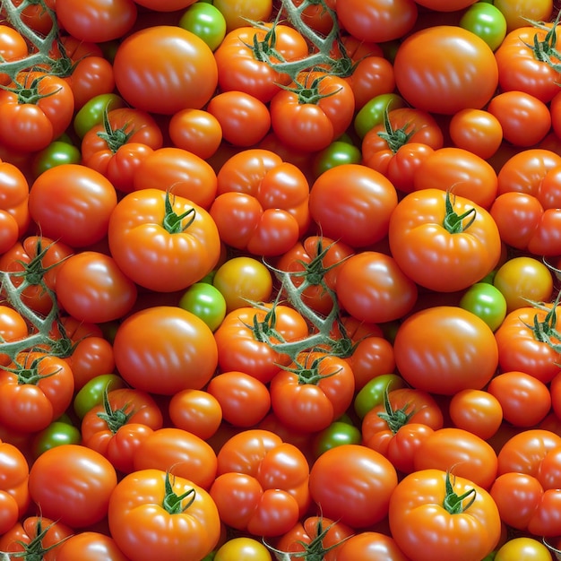 Seamless Pattern Fresh Tomatoes in Various Size, Colors. Fresh Raw Tomato Pile