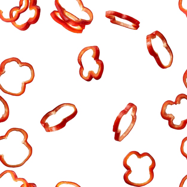 Seamless Pattern from sliced paprika isolated on white surface