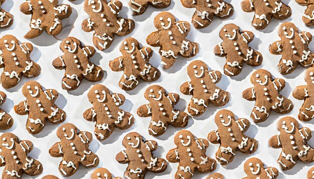 Photo seamless pattern of gingerbread men cookies on white background