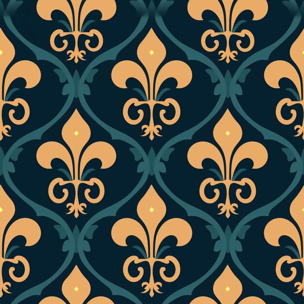 Photo a seamless pattern of gold and blue flowers.