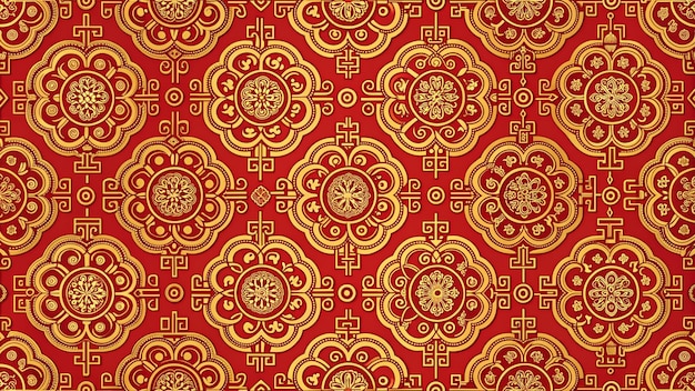 seamless pattern of gold and red color on a red background