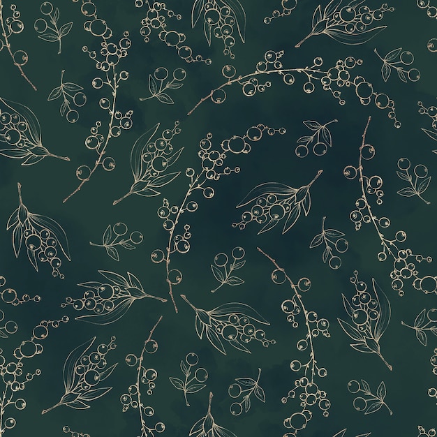 Seamless pattern. Golden elements of branches and leaves.