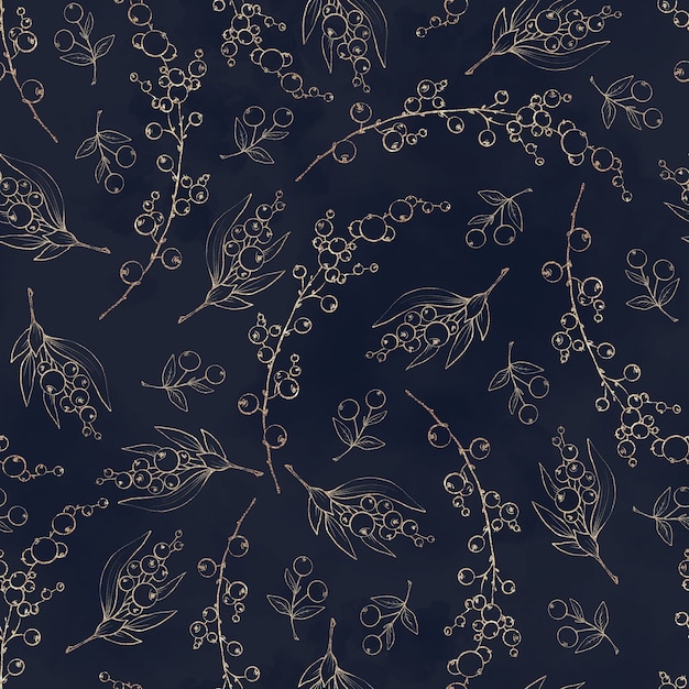 Seamless pattern. Golden elements of branches and leaves.