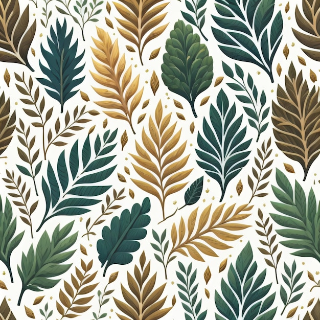 Seamless pattern of golden and green leaves