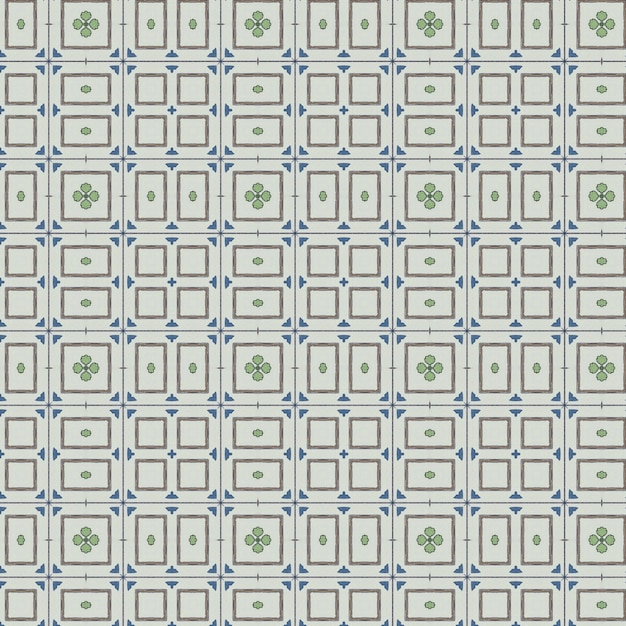 Photo a seamless pattern of green and blue tiles with a pattern of flowers and leaves.