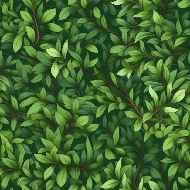 A seamless pattern of green leaves and branches.