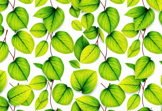 Photo a seamless pattern of green leaves with bright green leaves on a white background