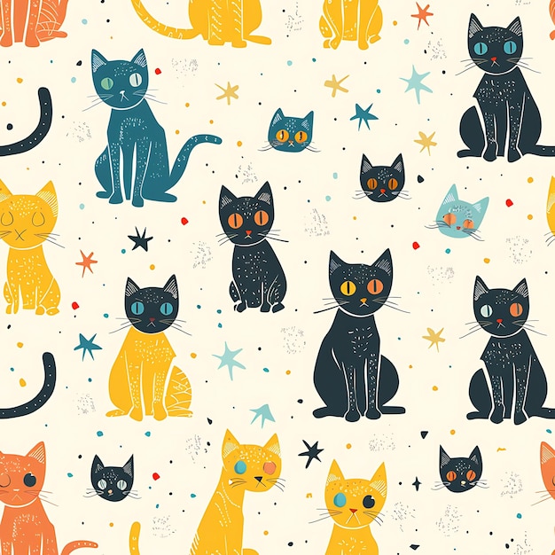 Seamless Pattern of Group Of Cats