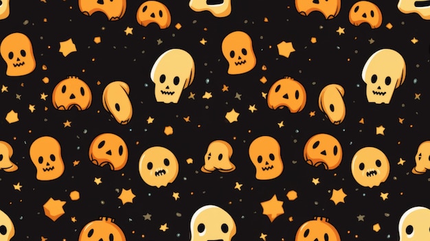 a seamless pattern of halloween pumpkins and stars on a black background