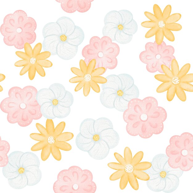 Photo seamless pattern of hand drawn doodle style cartoon decorative flowers summer