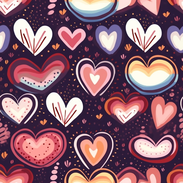 seamless pattern of hearts on a dark background generative ai