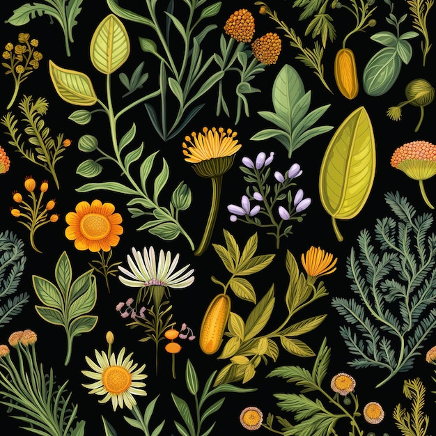 seamless pattern herbs and greenery