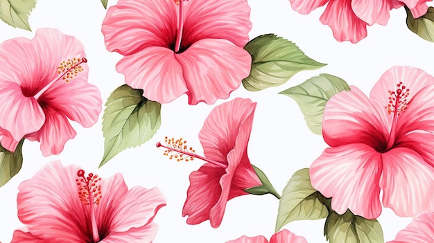 Seamless pattern of Hibiscus flower on white background Hibiscus flower texture background