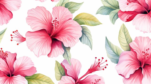 Seamless pattern of Hibiscus flower on white background Hibiscus flower texture background