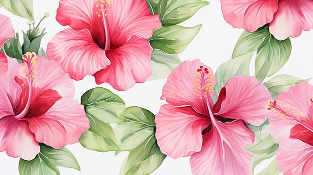 Seamless pattern of Hibiscus flower on white background Hibiscus flower texture background