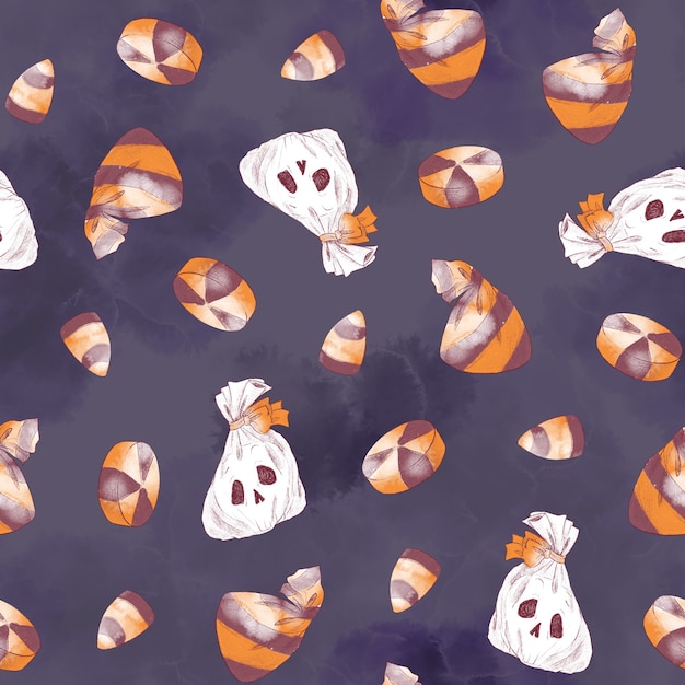 Seamless pattern for the holiday Halloween. Watercolor illustration.