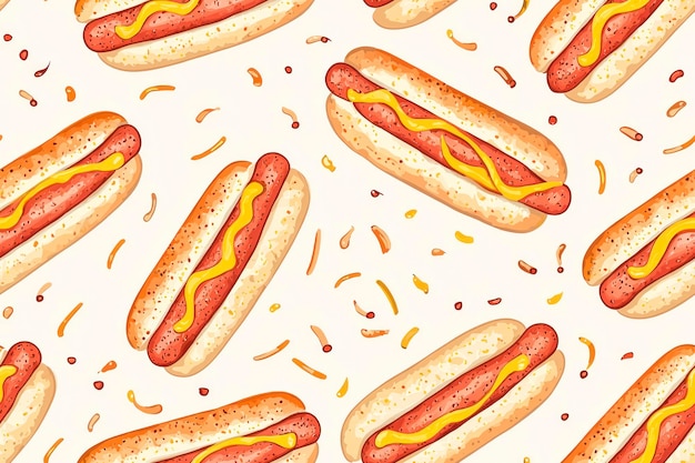 Seamless pattern of hotdogs