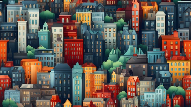 Seamless pattern illustration city with building cartoon