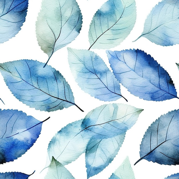 A seamless pattern of leaves with the words blue on the bottom.