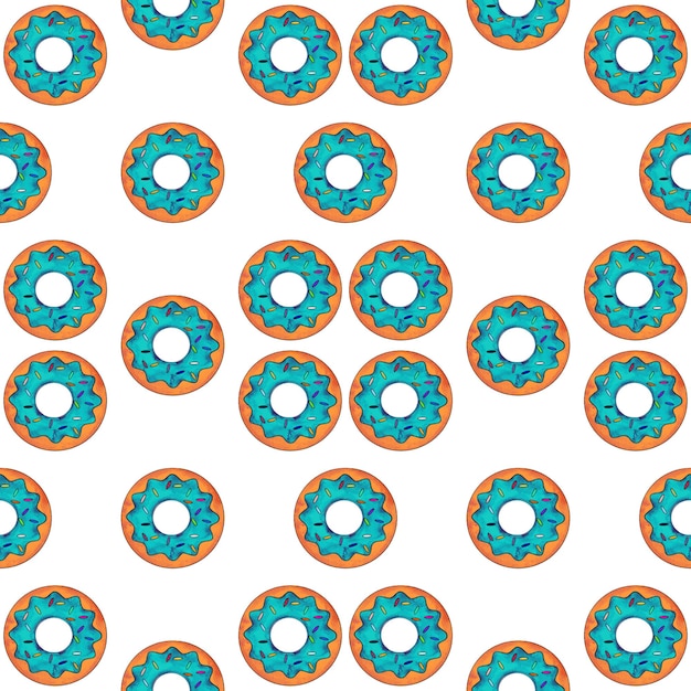 Seamless pattern of light blue donuts on a white isolated background confectionery sweets top view