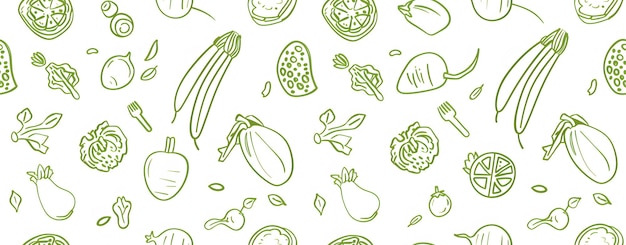 seamless pattern of line drawings of vegetables