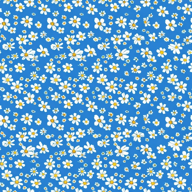 Photo seamless pattern a lot of small white daisies chamomile flowers on blue background