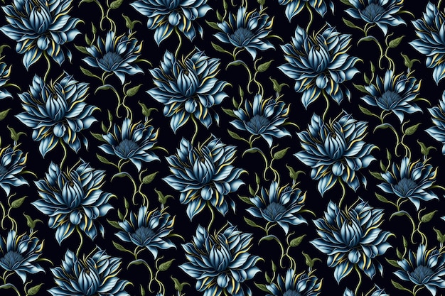 Seamless pattern of luxury flowers in black background