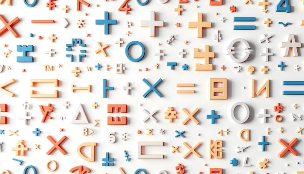 Photo seamless pattern of math signs on white background isolated with white highlights